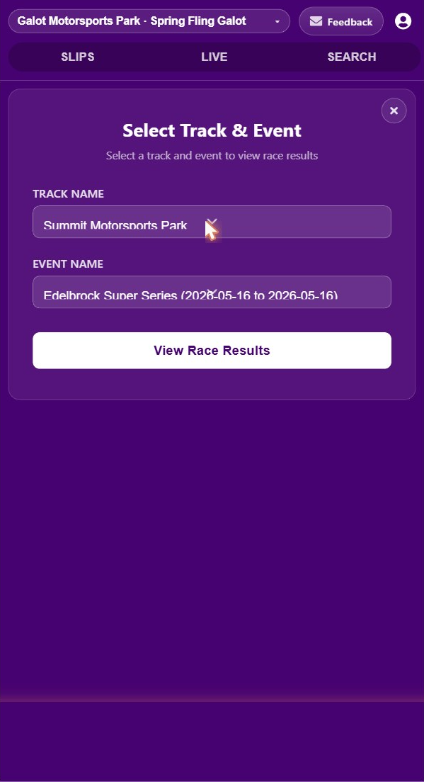 Track and event selector