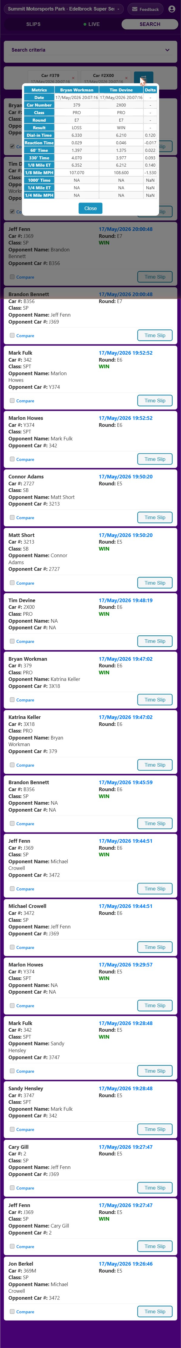 Compare two search results modal